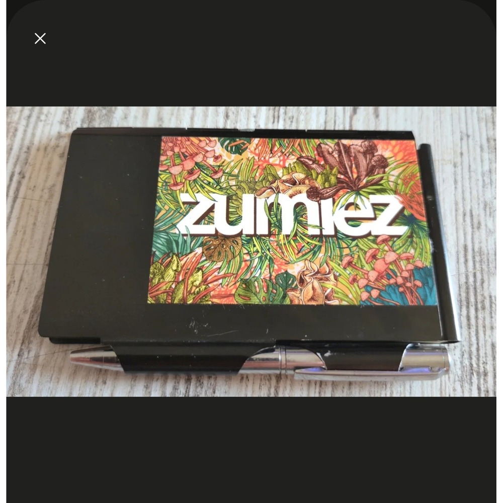 Zumiez Pocket Notepad Pen Holder Black Metal Tropical Mushroom Design